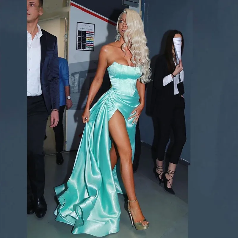 

Женское вечернее платье без бретелек, длинное платье знаменитости с разрезом сбоку, без рукавов, индивидуальный пошив