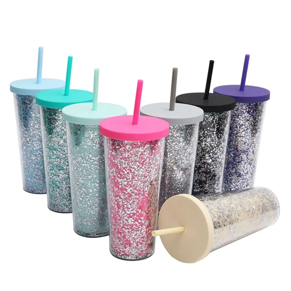 

710ml Plastic Double BPA Free Environmental Protection Straw Cup Water Bottle Cold Drink Cup