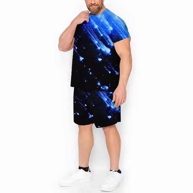Men Clothing T-Shirt Suits Plus Size 3D Print Color Block Design Round Neck Fashion Designer Comfortable Short Sleeve 2 Pieces