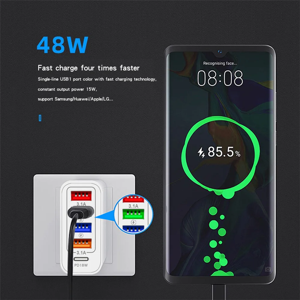 OLAF 48 Вт 5 портов USB зарядное устройство PD Type C умная Быстрая зарядка для сотового