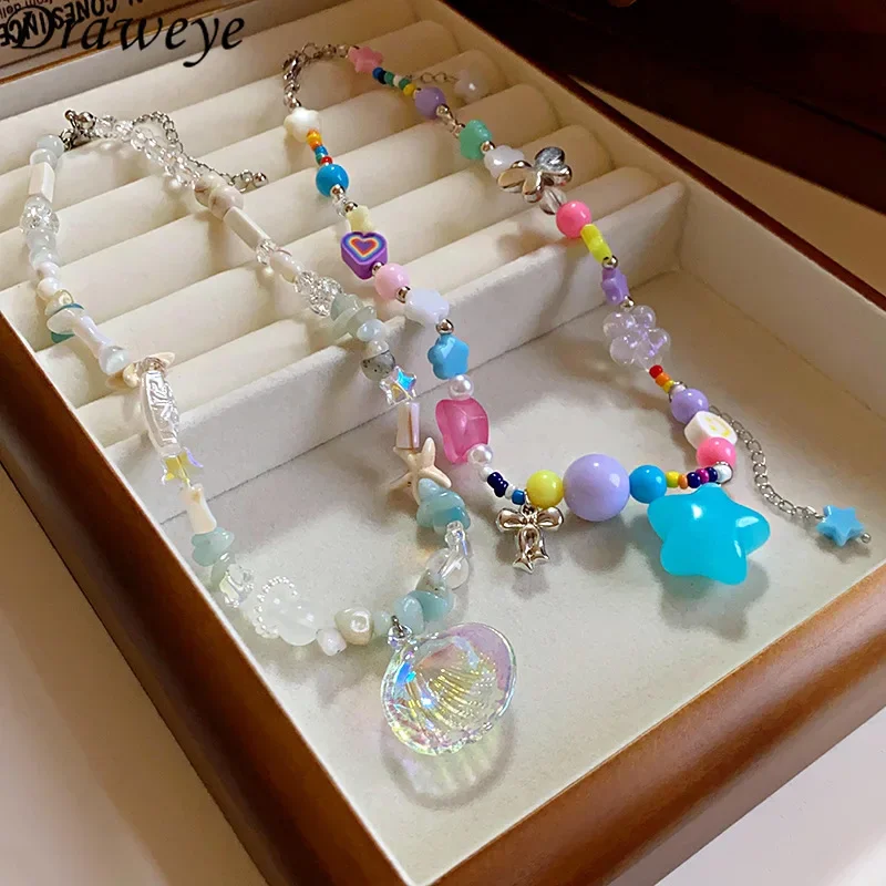 Ожерелье Draweye Y2k с хрустальным жемчугом для женщин Красочные Звезды корейские