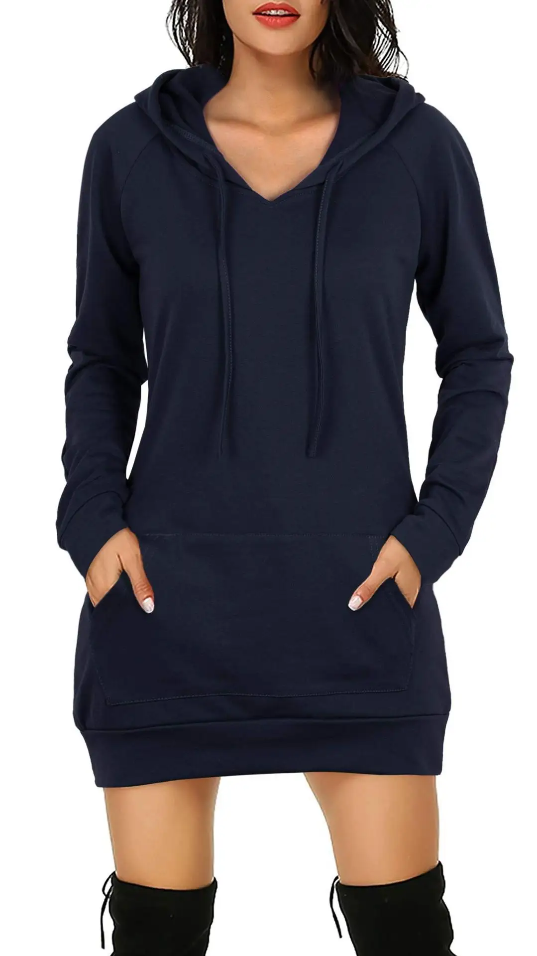 

Autumn and Winter Medium Long Hooded Long Sleeved Women's Fashion Loose Temperament Elegant Comfortable Solid Color Sweater
