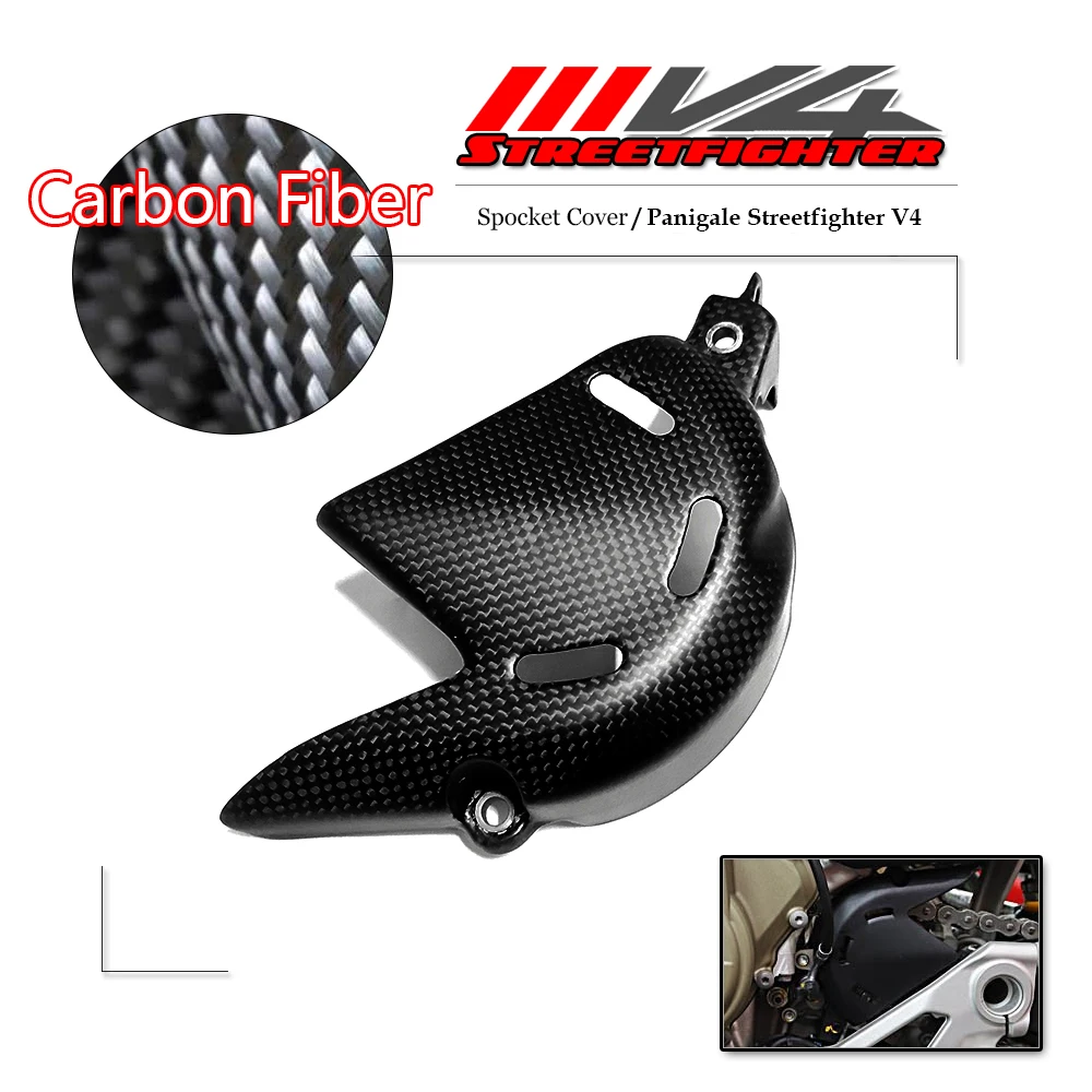 

for DUCATI STREETFIGHTER V4 2020 2021 Motorcycle Carbon Fiber Sprocket Cover Guard Engine Chain Fairing Cowling Panel Protector