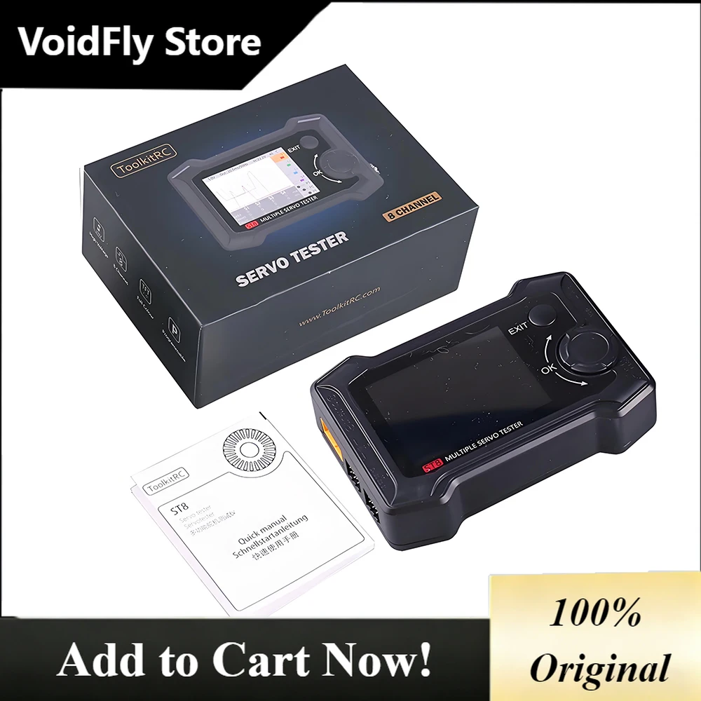Фото Тестер сервоприводов VoidFly ToolkitRC ST8 7-28В 100Вт 10А 8-канальный (8CH) с 2.4'' TFT-дисплеем для сигналов PWM/PPM/SBUS для RC сервоприводов №1