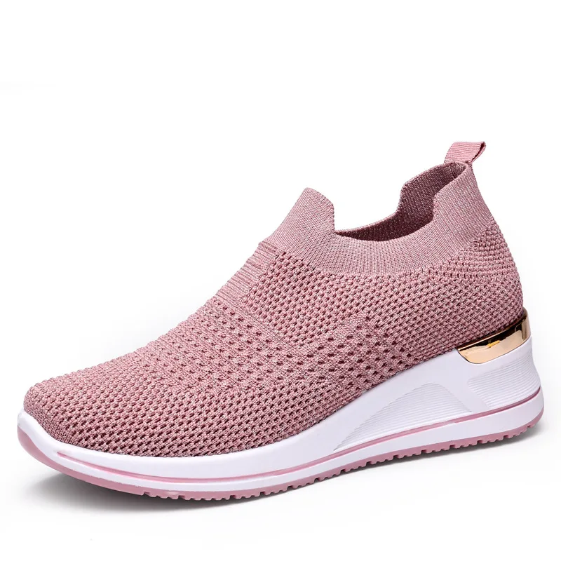 

2022 Stretch Mesh Knitted Sock Shoes Summer Sneakers Women Slip on Platform Loafers Sport Vulcanized Wedges Shoes Girls Spring
