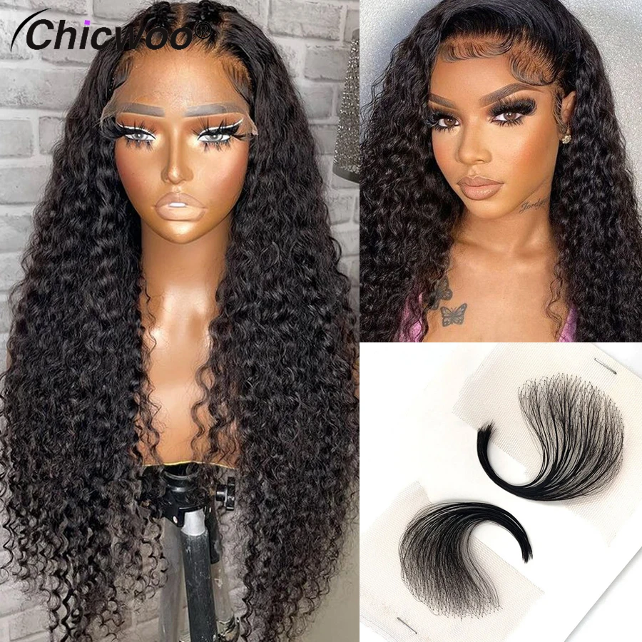 

CHICWOO Invisible 13x4 HD Lace Full Front Human Hair Wigs With Baby Hair Stripes Curly Wig Pre plucked For Women Bleached Knots
