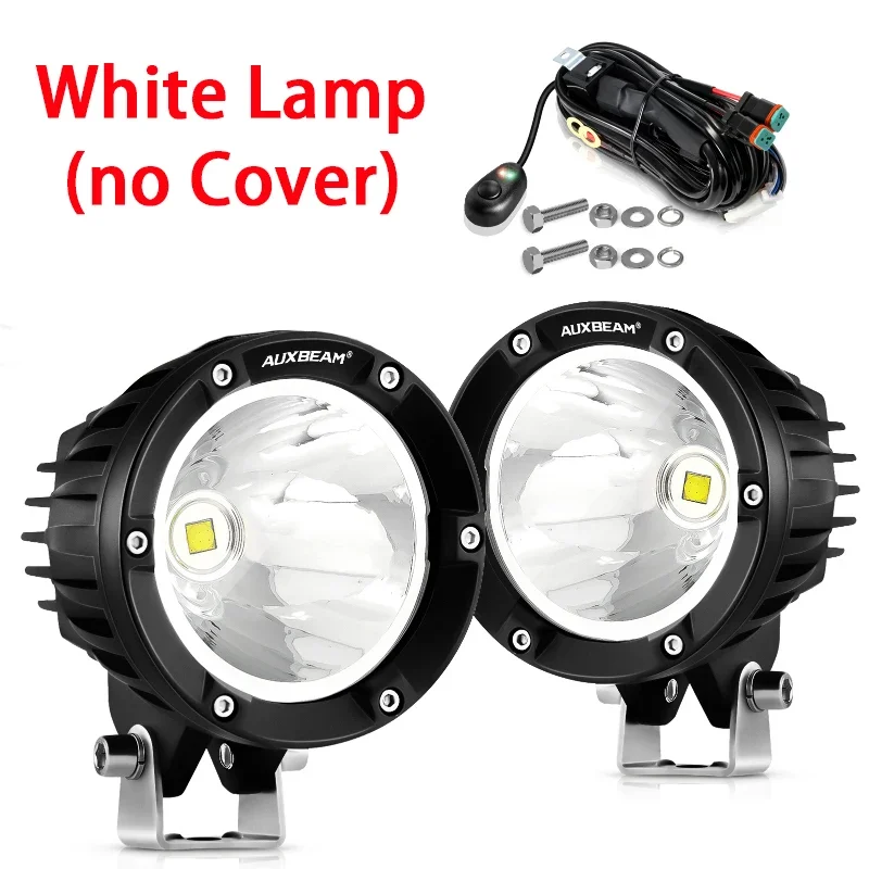 

4-дюймовые круглые фонари для дальнего света Auxbeam, Рабочая лампа с жгутом для грузовика, внедорожника (белый/желтый луч)