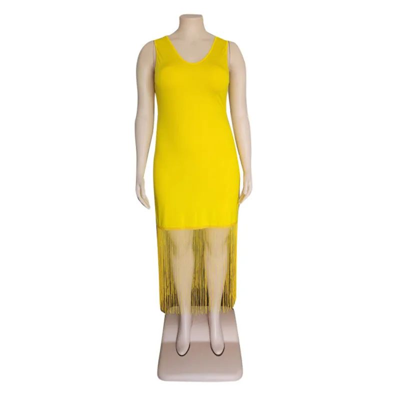 Plus Size Summer Dress Woman 2023 Trendy Fringe Tassel Sleeveless Club Outfit Casual Luxury Gown 2023 Party New Feature Of Dress