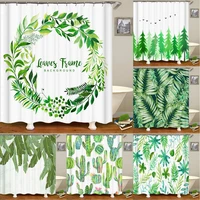 tropical plants green leaf 3d printing shower curtain polyester waterproof bathroom curtain home decoration curtain with hook