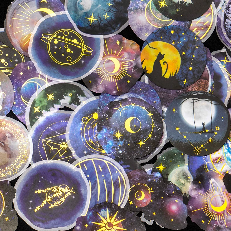 

Gold Stamping Phase Of The Moon PET Stickers Decoration Laptop Phone Aesthetic Stickers Scrapbooking Stationery Diary Collage