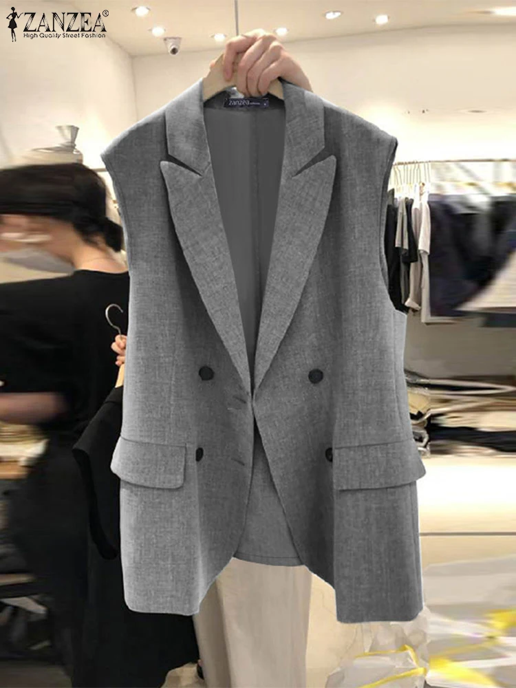 Женский корейский Блейзер ZANZEA жилет модная верхняя одежда без рукавов 2024