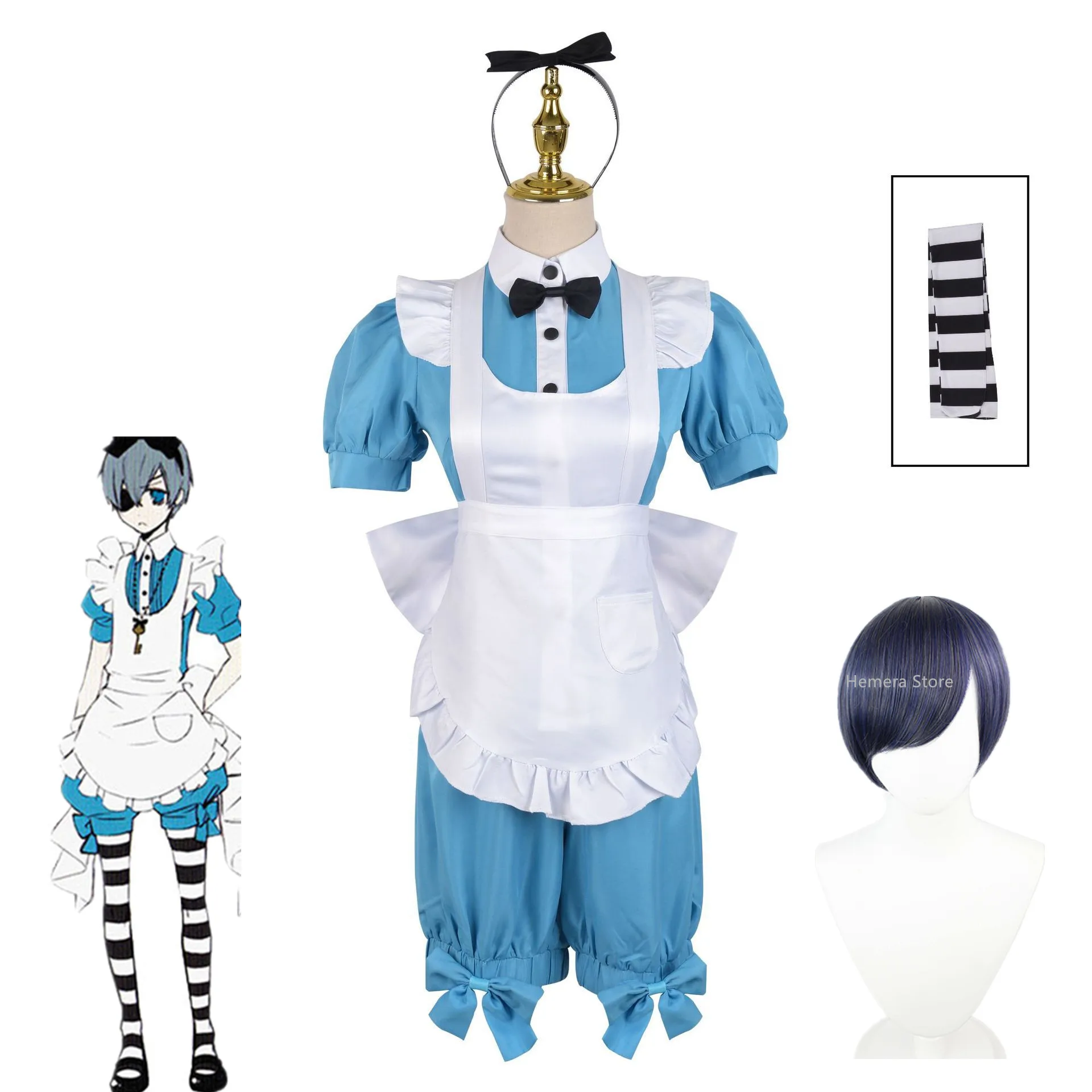 

Anime Cosplay Costumes Black Butler Alice Kuroshitsuji Ciel Phantomhive Maid Apron Dress Uniform Outfit Halloween Costumes Women