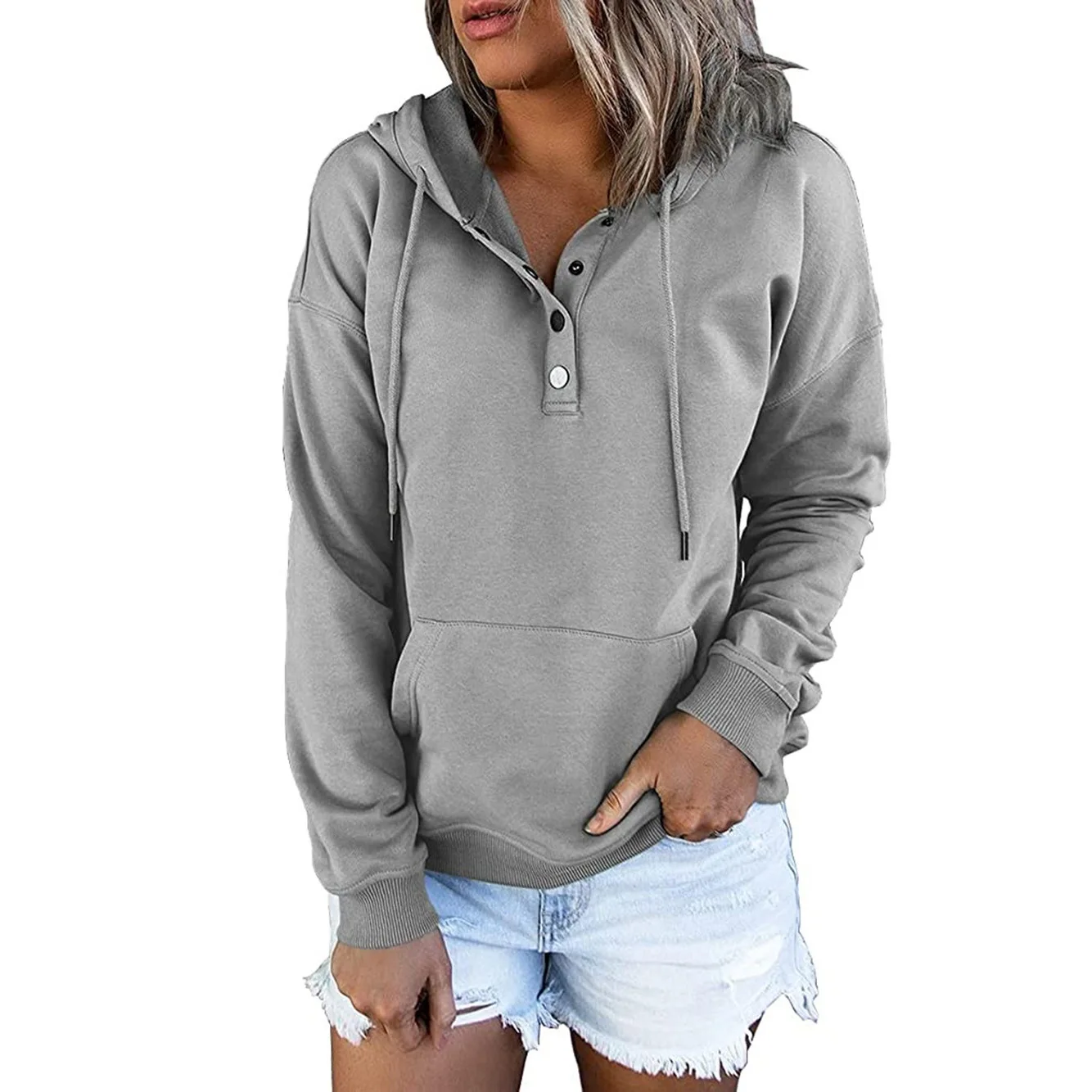 2022 Sexy Drawstring Hooded Sweatshirt Women Crop Jacket Casual Solid Long Sleeve Pocket Tops
