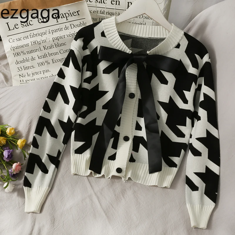Вязаный кардиган Ezgaga с бантом женская модная Геометрическая верхняя одежда