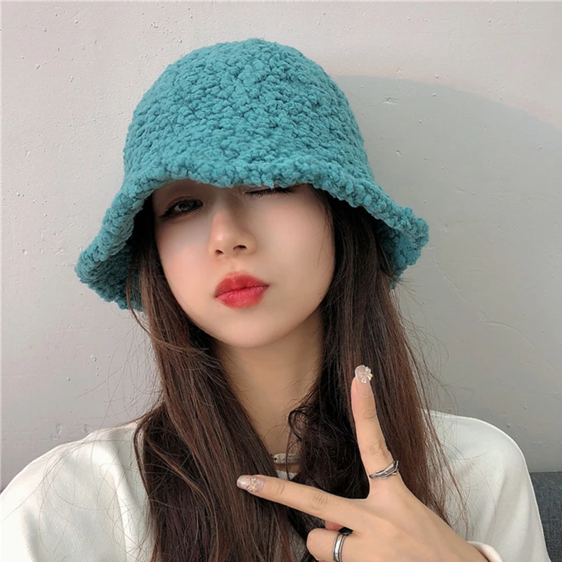 

2022 New Women's Winter Bucket Hat Felt Lamb Wool For Girl Autumn And Winter Fashion Fur Panama Hip Hop Hat Off White Cap