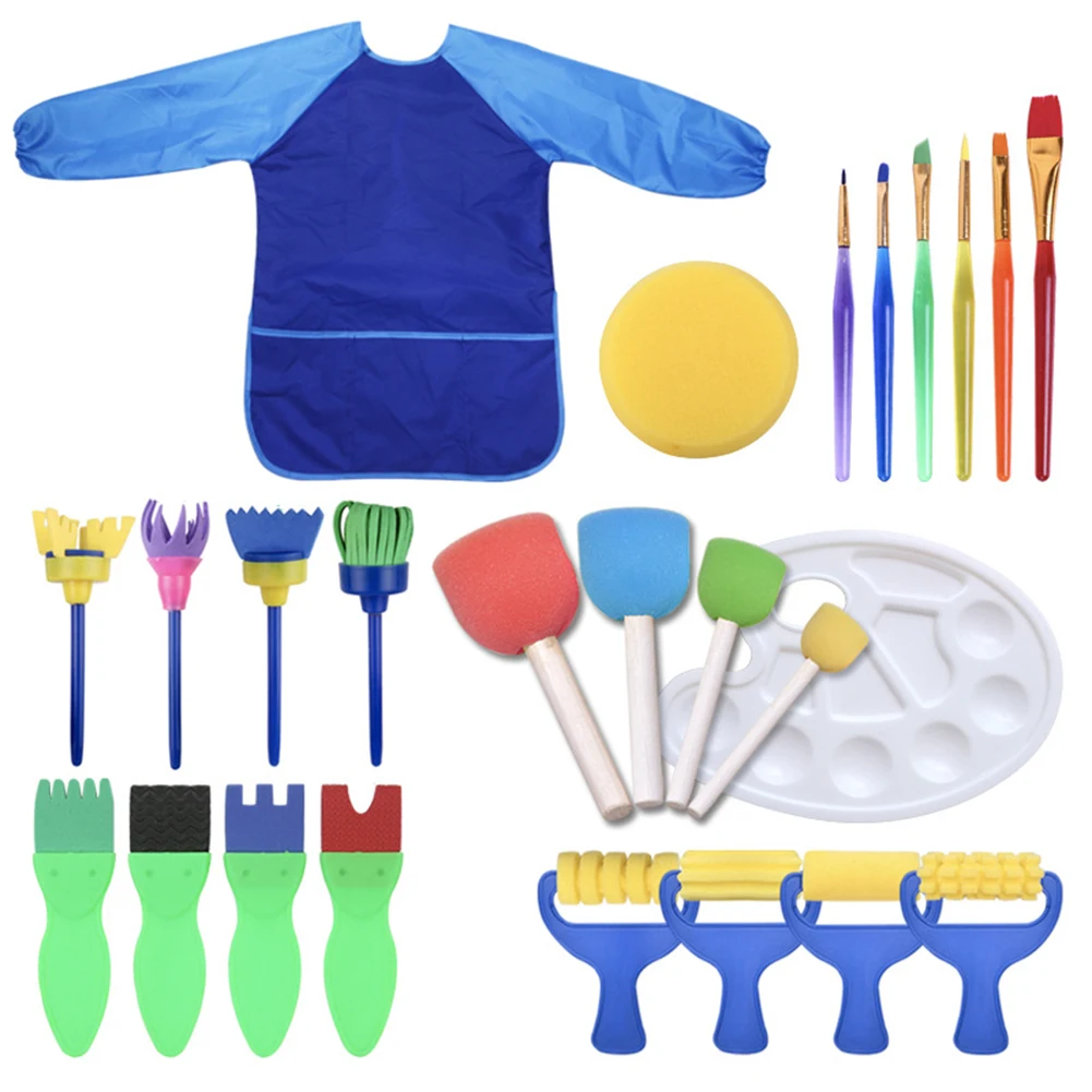 

Kids\\' Crafty Sponge Brush Diy Broom Graffiti Seal Set Stimulate Creativity and Fine Motor Skills 25 PCS DIY Stamp Tools