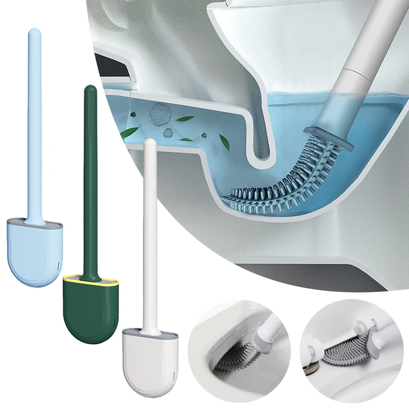 

Silicone Toilet Brush and Holder Set Cleaner for Bathroom Leak Proof Base Flexible Bristles Brush with Quick Drying Holder Set
