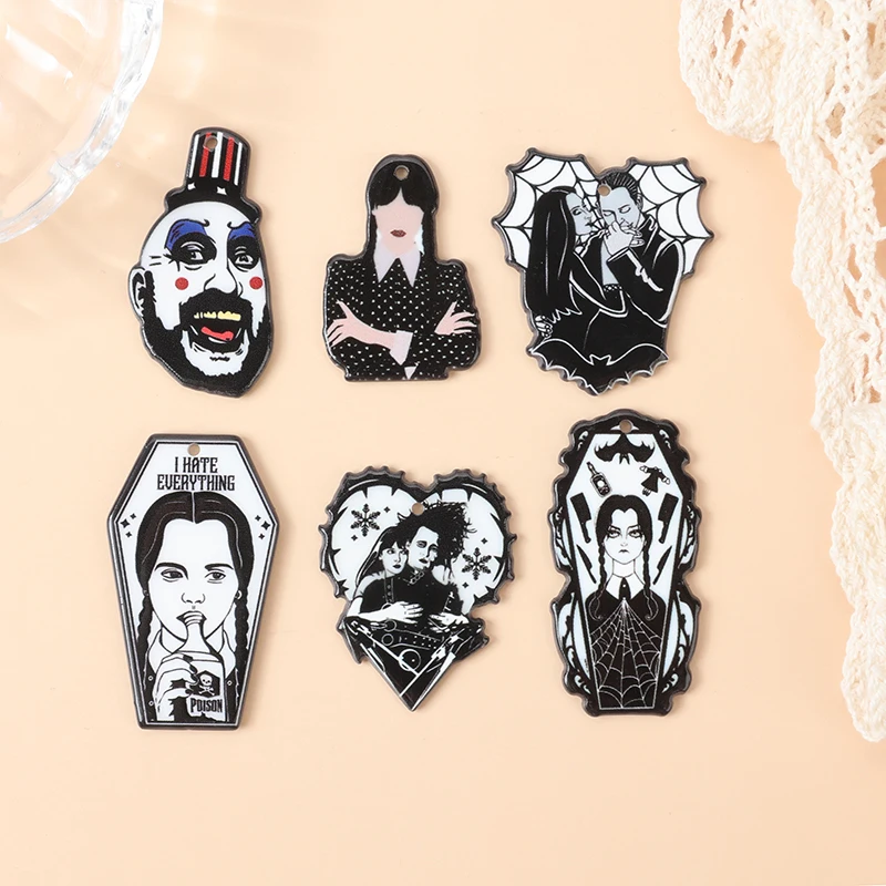 

12Pcs Vintage Halloween Charms Creative Acrylic Coffin Poison Pendant For Necklace Earring DIY Making Accessories