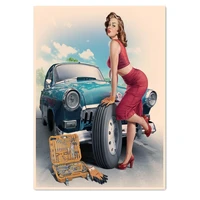 pin up girl repair car art poster good quality vintage printed wall art painting ussr cccp publicity poster wall sticker mural