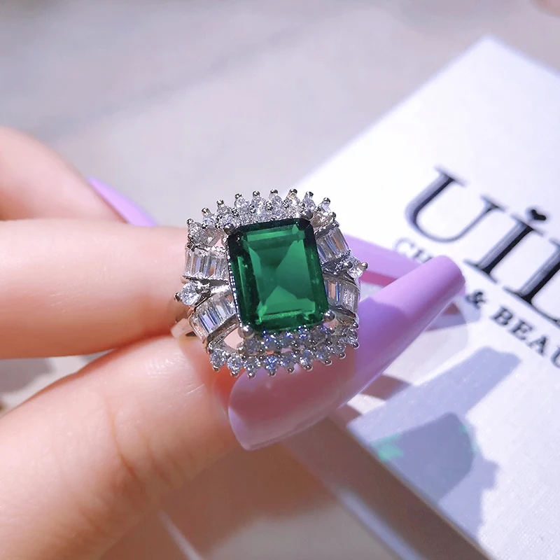 UILZ Luxury Inlaid Pave Rings Engagement Green Blue Zircon Women Ring Large Square Stone Crystal Valentine's Day Gift Jewelry |