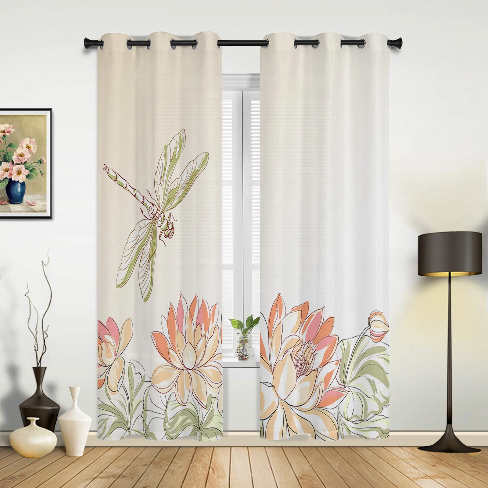 

Cartoon Dragonfly Lotus Flower Curtains for Bedroom Living Room Drapes Kitchen Children's Room Window Curtain Modern Home Decor