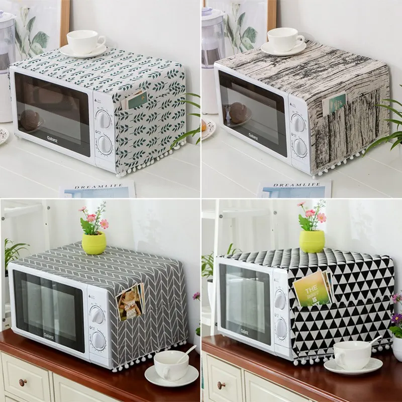 

Microwave Oven Protection Covers Dust Towel Microwave Oven Cover Oil Proof Dust Protector with Pockets Home Kitchen Accessories