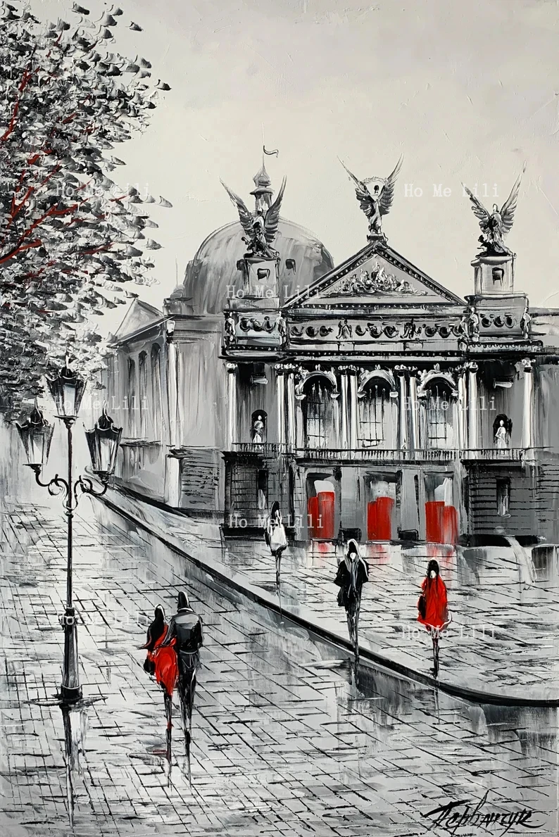 Настенное искусство из трех частей Черно-красные картины на холсте Ретро город