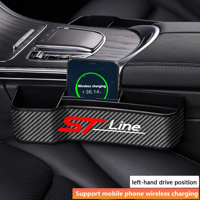 

For Ford Focus Mustang GT SHELBY FIESTA Mondeo Car Organizer Carbon Fiber Leather Seat Gap Storage Box With ST LINE STLINE Logo