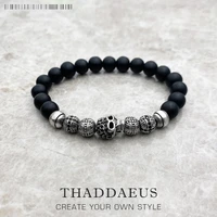 skull cross bead braceleteurope style rebel fashion punk jewelry for men and women 925 sterling silver obsidian gift
