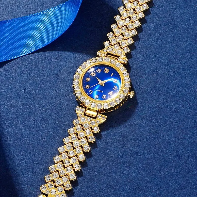 Женские наручные часы из нержавеющей стали с синим циферблатом
