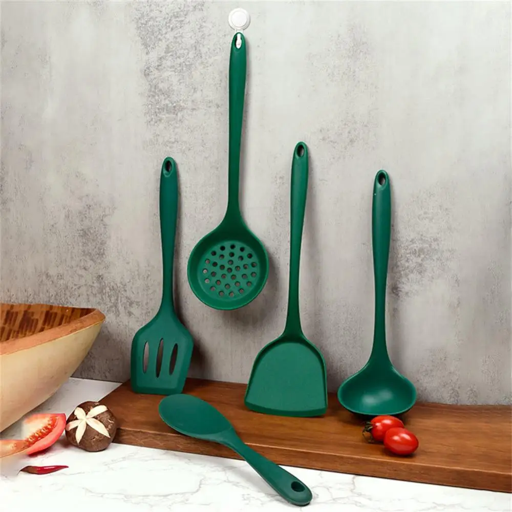 

Kitchen Spatula Soup Spoon Colander Heat Resistant Silicone Spatula Soup Spoon Brush Ladle Pasta Colander Green Non-stick Newest