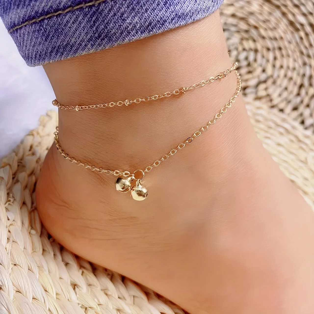 Элегантный двухслойный браслет на лодыжку для женщин