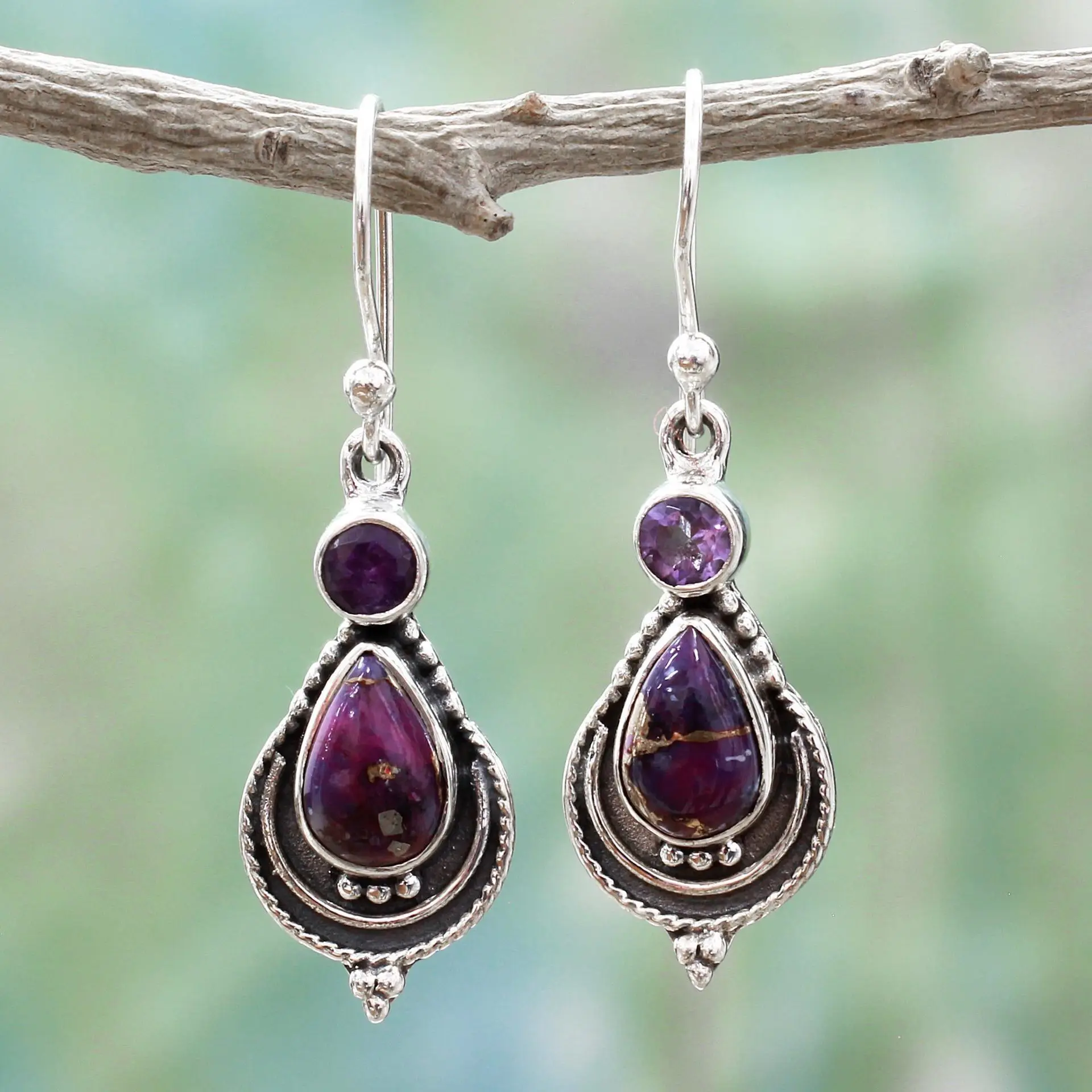 

Raylene New Europe and the United States fashion earrings retro Thai silver amethyst earrings earrings jewelry