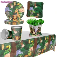 jungle animal party disposable tableware plates cups kids 1st birthday party decoration baby shower jungle safari party supplies