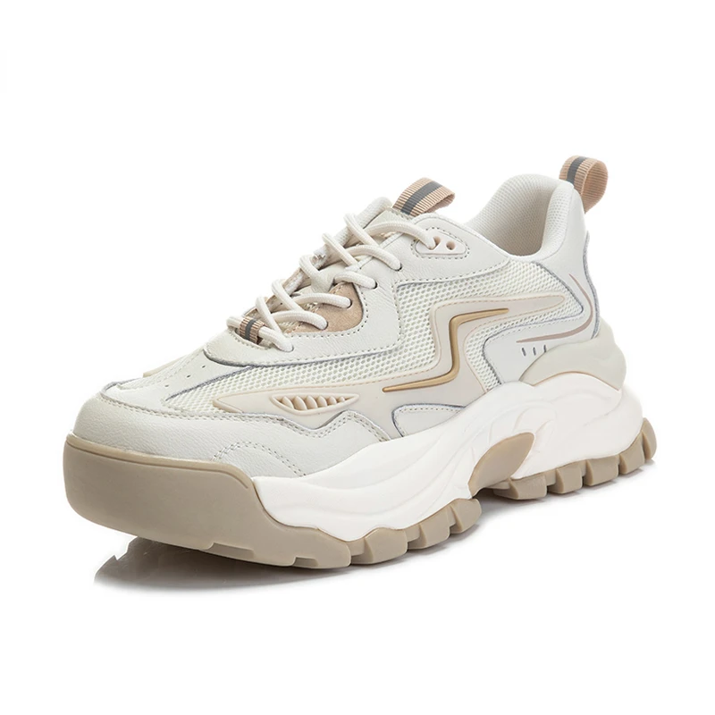 

Женские кроссовки из натуральной кожи, сетчатые спортивные, на платформе, Вулканизированная подошва, дышащие, толстая массивная подошва, на...