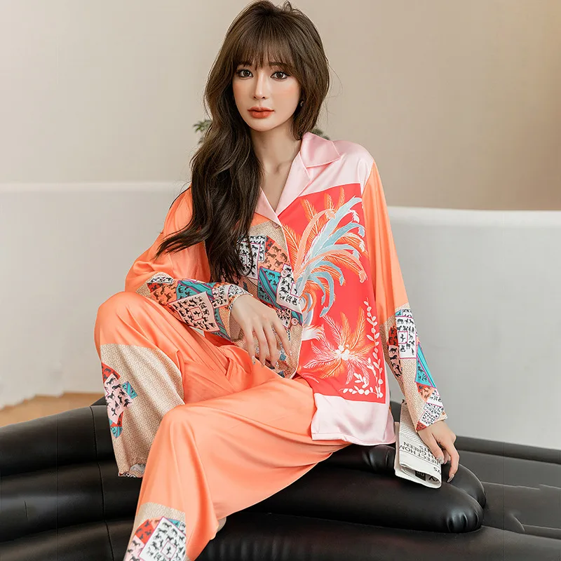 New Women's Pajamas Set Plant Cartoon Print Homewear  High Quality Sleepwear Elegant Nightwear Femme Leisure Home Clothes