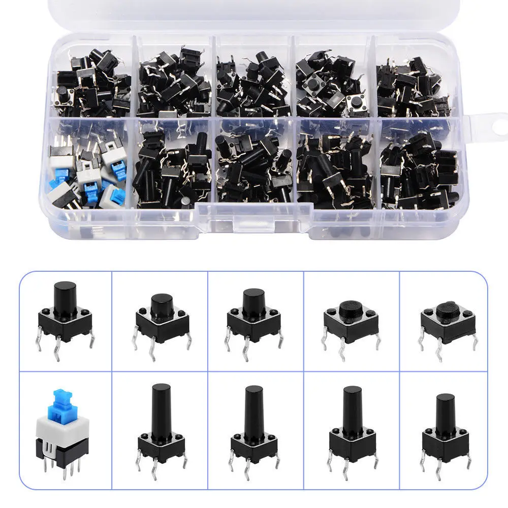 

180 pcs/lot Tactile Push Button Switch Micro Momentary Tact Assortment Kit 6mm Micro Switches with Storage Case