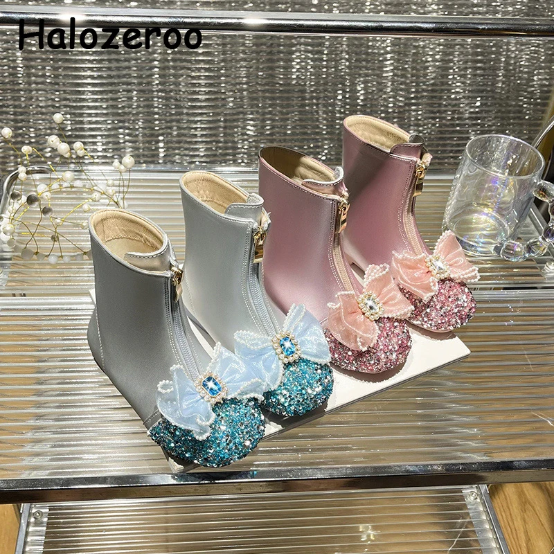 

Осенние детские ботинки принцессы, Брендовая обувь с бантом для маленьких девочек, модные ботинки для малышей, Детские ботильоны со стразами, блестящие ботинки Chukka