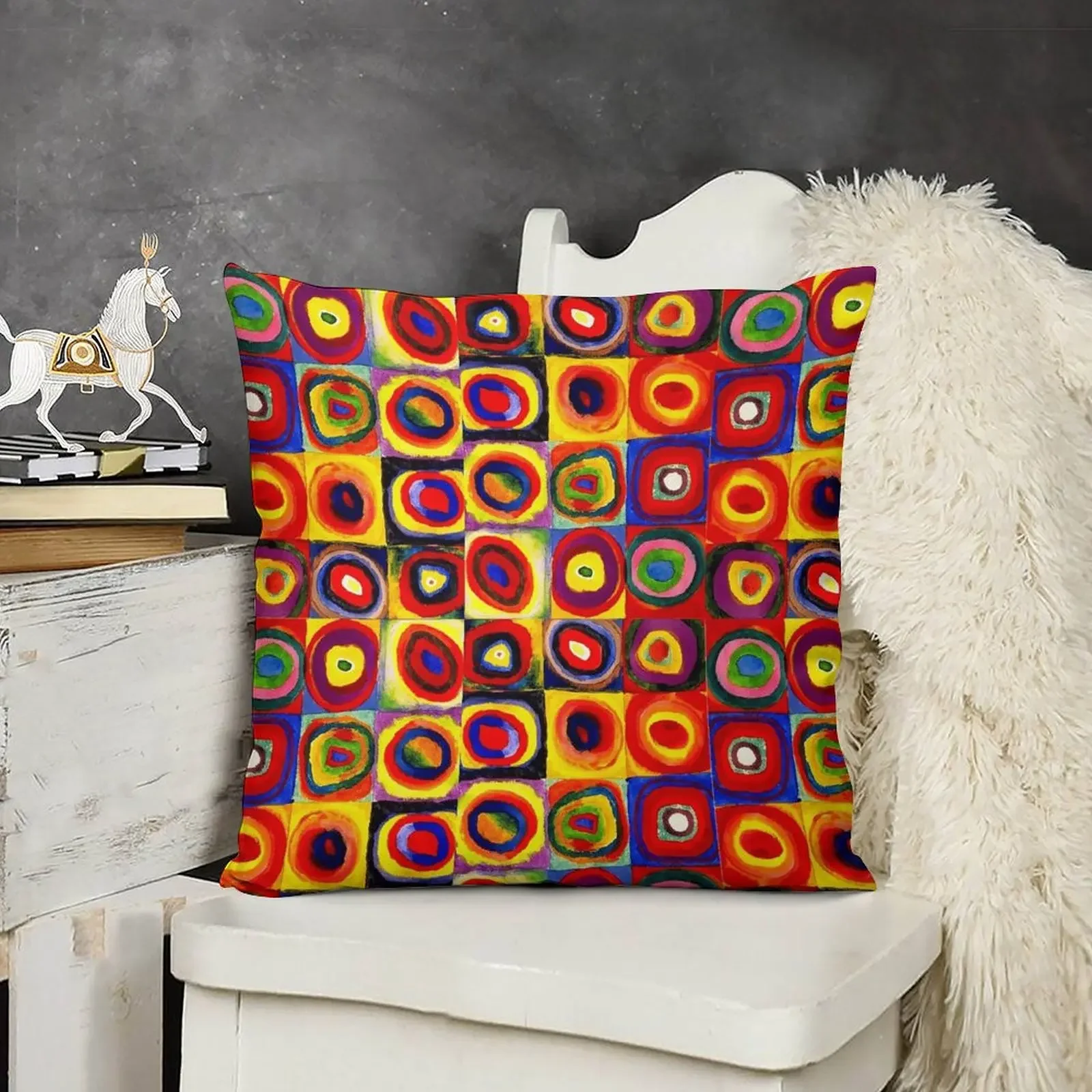 Kandinsky Современные квадраты Круги Красочная декоративная подушка Мраморный чехол