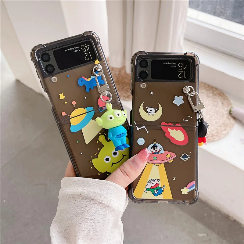 

Cartoon Animals Pendants Phone Case for Samsung Galaxy Z Flip 3 Z Flip 4 Back Cover for ZFlip3 ZFlip4 Case for Lady Girls