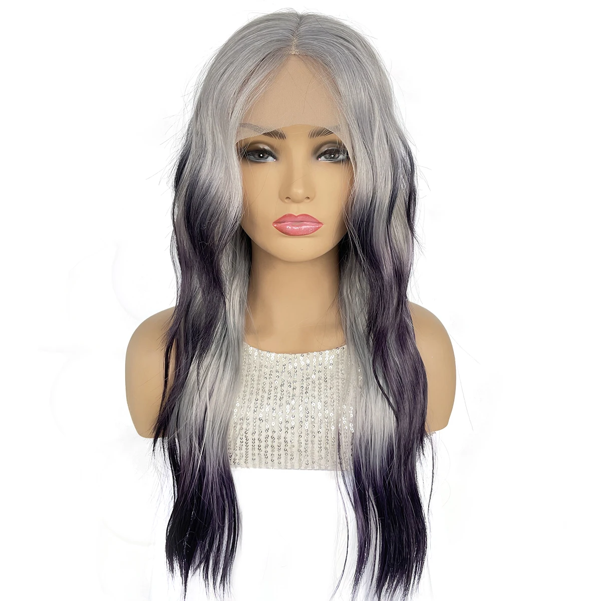 

BCHR парик с кружевом спереди, длинные кудрявые серые Омбре фиолетовые натуральные волосы, термостойкие синтетические волосы, парики для женщин