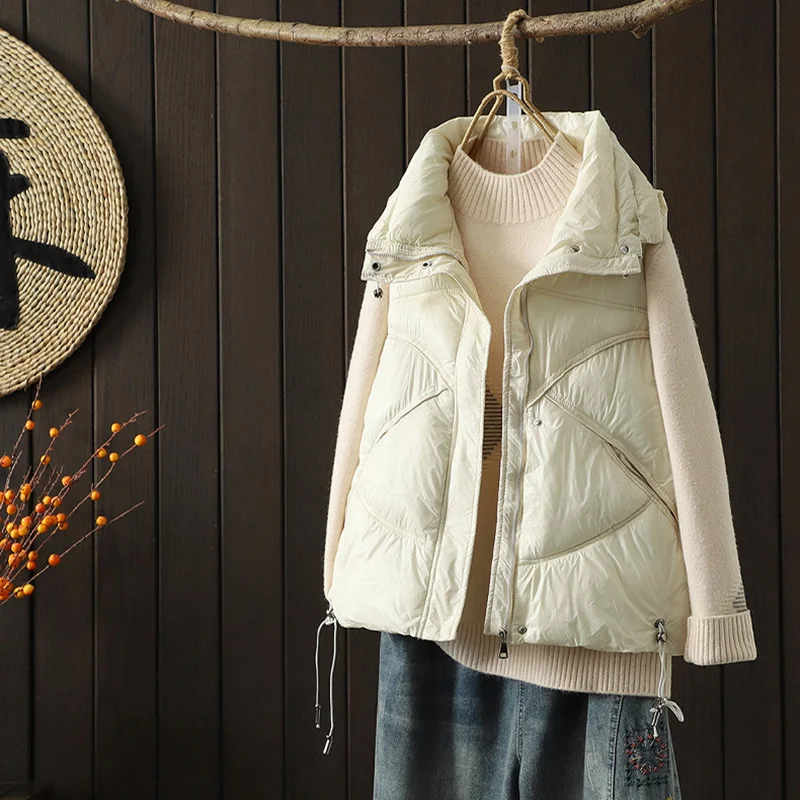 

Зимний облегающий жилет на утином пуху, женские ульсветильник тонкие куртки, жилет с карманами, осенняя Повседневная парка, базовые ED1719