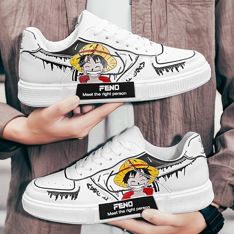 

One Piece co-branded Luffy aj board shoes two-dimensional animation tide shoes Korean version of all-match boys white shoes
