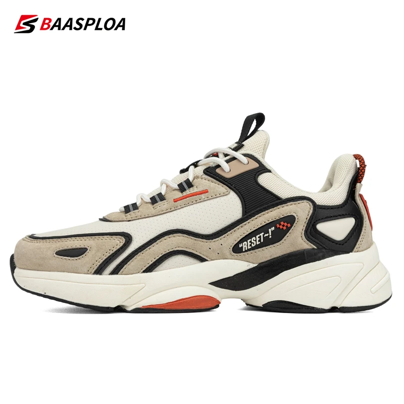 Baasploa Men Sneaker Spring Running Shoes Non-slip Breathable Casual Walking Shoes Comfortable Leather Sneakers Male Tenis Shoes