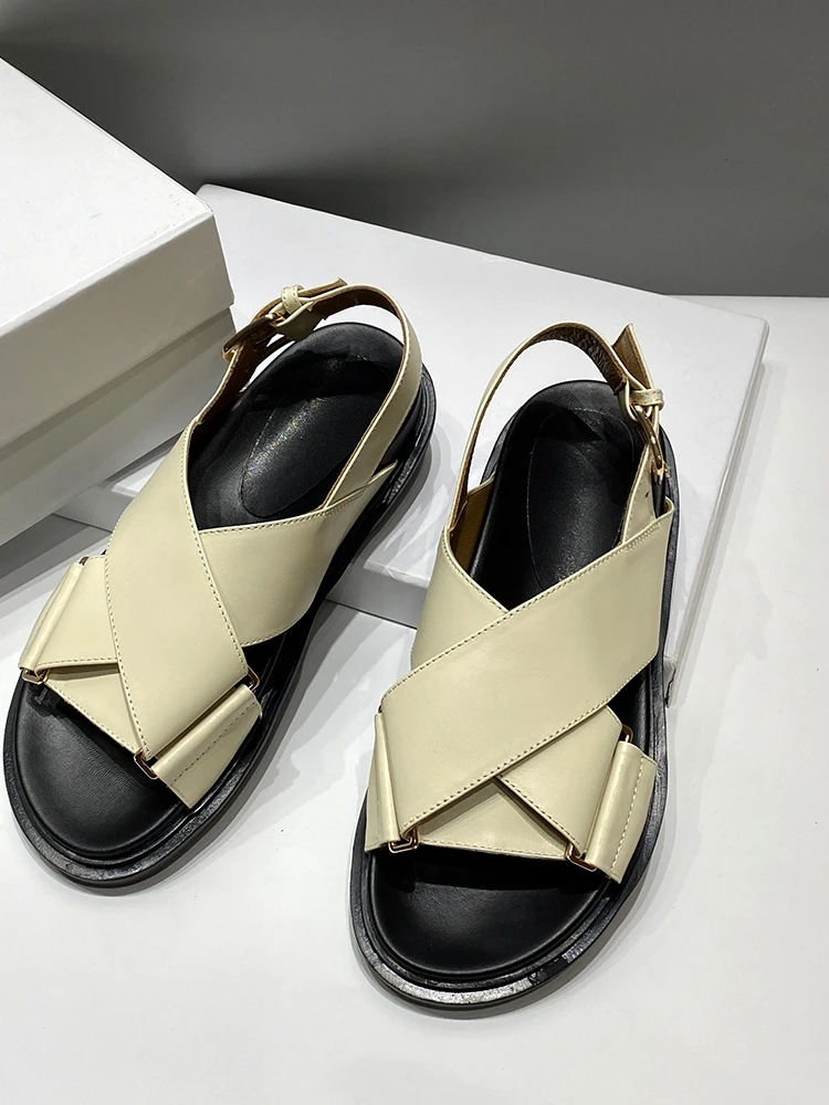 Сандалии из натуральной кожи для мужчин и женщин удобные босоножки на плоской