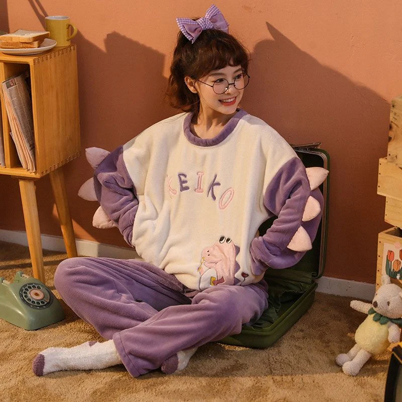 

Thick Pajamas Set Sexy Sleepwear For Women Warm Pyjama Women's Flannel Winter Fashion/Autumn Cartoon Print Homewear Big Size