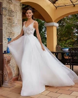 layout niceb sexy v neck boho a line wedding dress 2022 spaghetti strap bohemian beach bride gowns lace appliques tulle