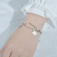 double layered smiley five pointed star pulseras pendant bracelets for women stainless steel girl beads bracelet gift wholsale