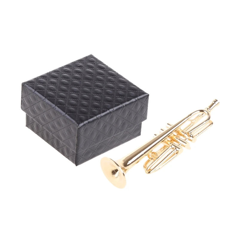 

Mini Trumpet Copper Gilded Model Ornaments with Musical Instrument Storage Box