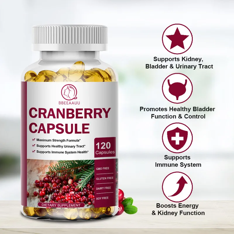 

BBEEAAUU Organic Cranberry Capsule Support Urinary System Health Relieve Bladder Pressure Vitamin C Antioxidant Supplement